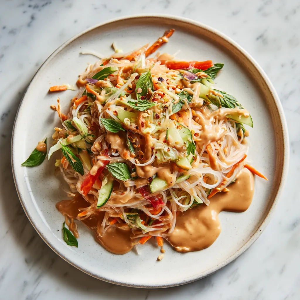 Refreshing Spring Roll Salad with Creamy Peanut Dressing and Fresh Vegetables